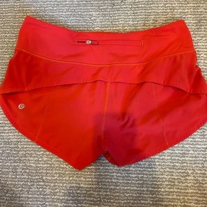 Red/Orange lululemon speed up shorts